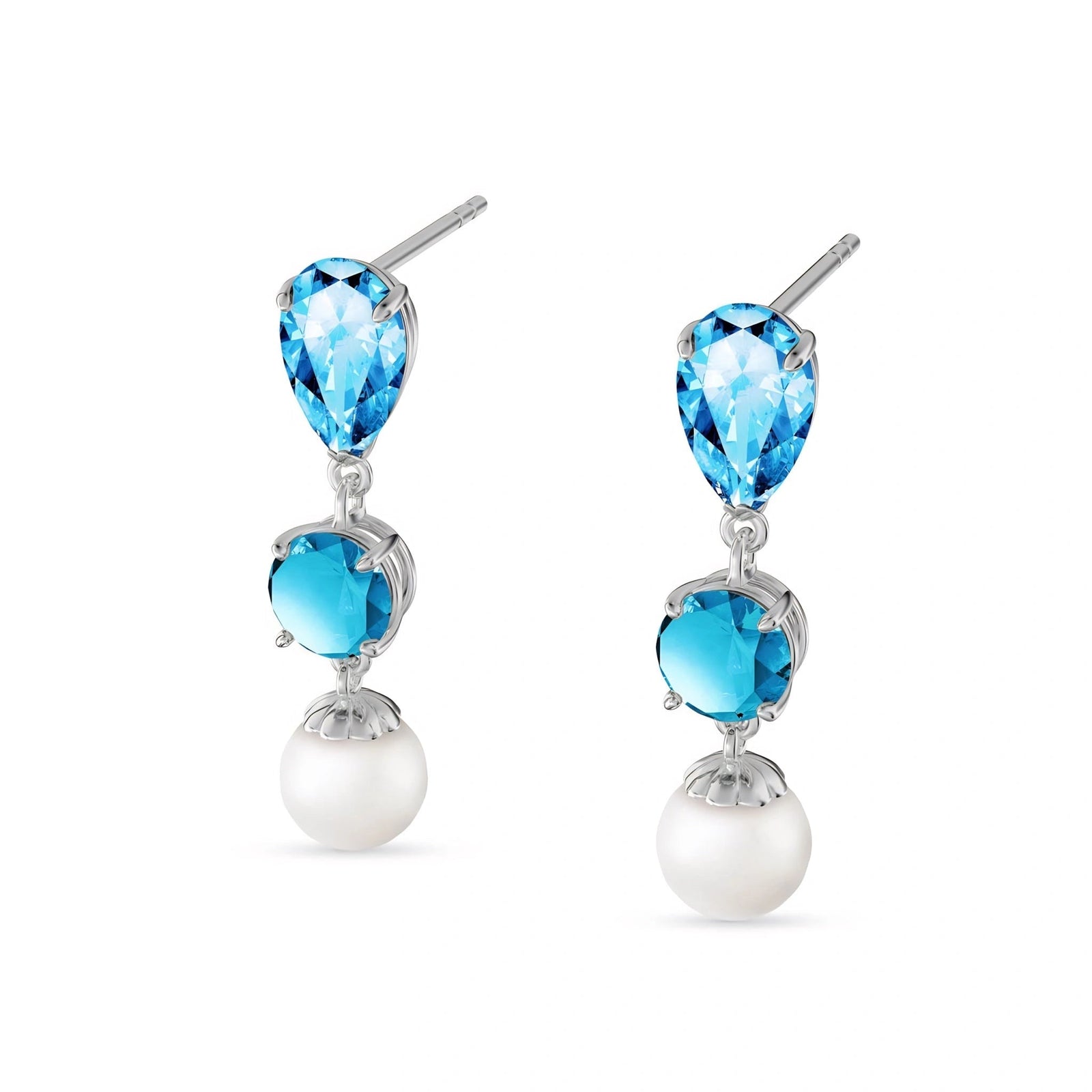 White Gold Pearl & Blue Topaz — Mariacaterina
