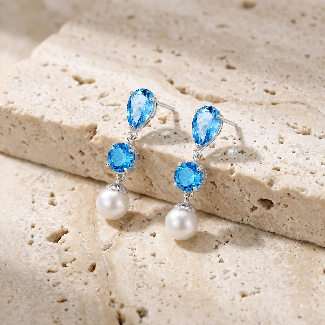 White Gold Pearl & Blue Topaz — Mariacaterina