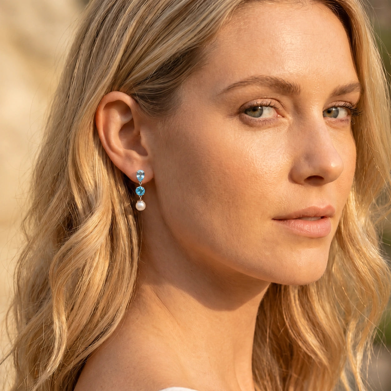 White Gold Pearl & Blue Topaz — Mariacaterina