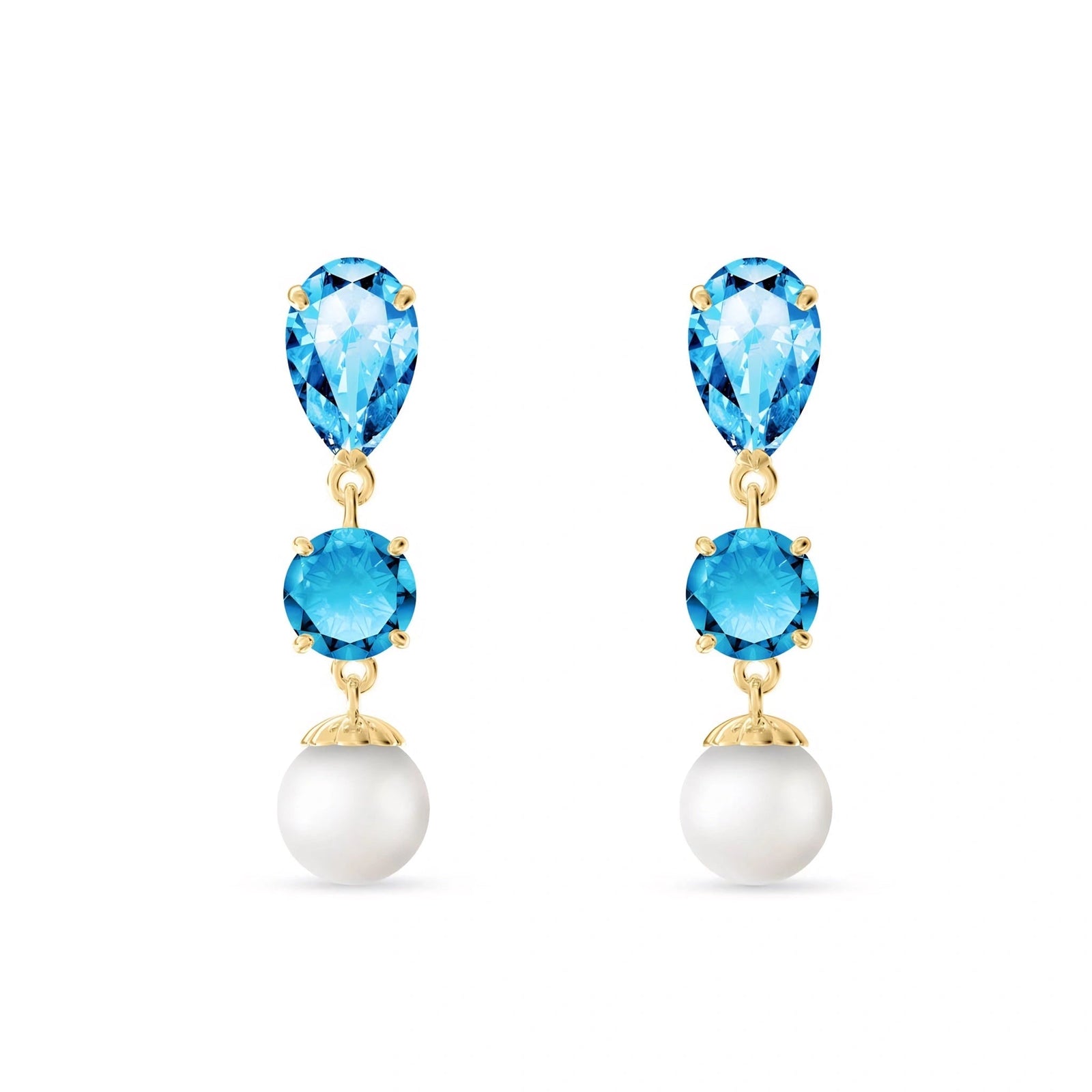 Yellow Gold Pearl & Blue Topaz — Mariacaterina