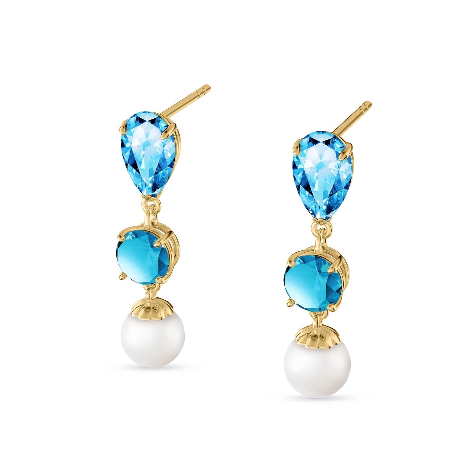 Yellow Gold Pearl & Blue Topaz — Mariacaterina