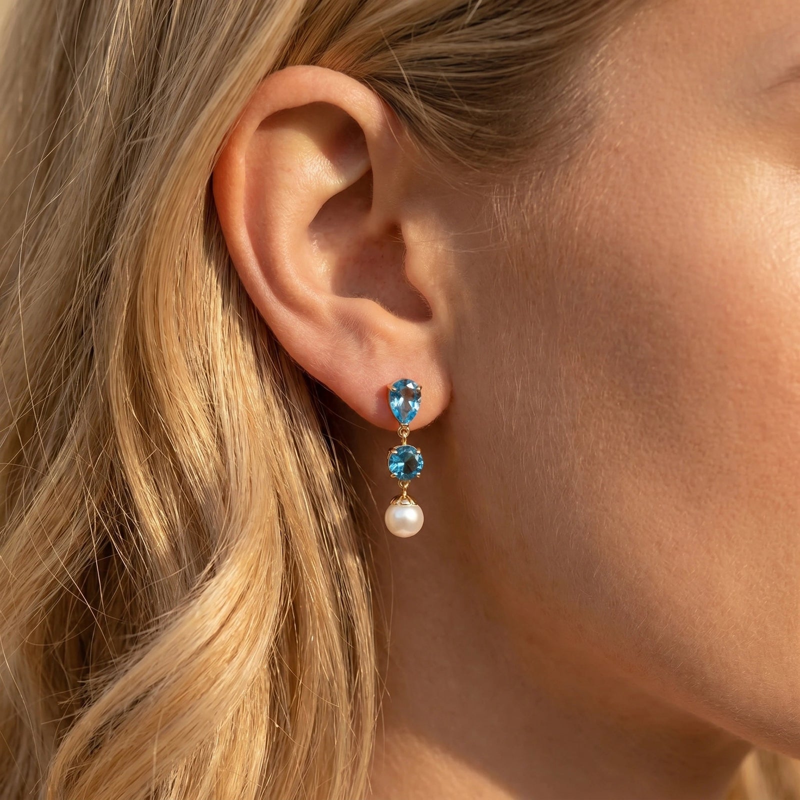 Yellow Gold Pearl & Blue Topaz — Mariacaterina