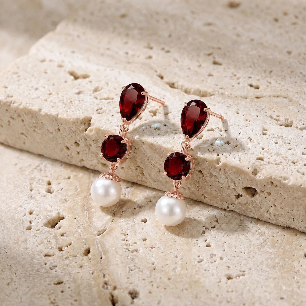 Rose Gold Pearl & Garnet — Mariacaterina