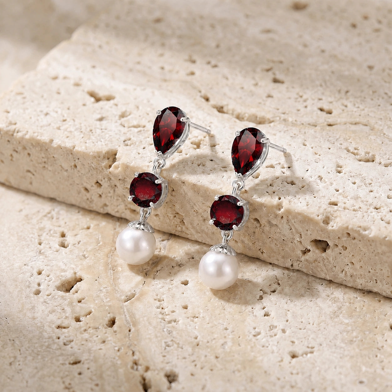 White Gold Pearl & Garnet — Mariacaterina