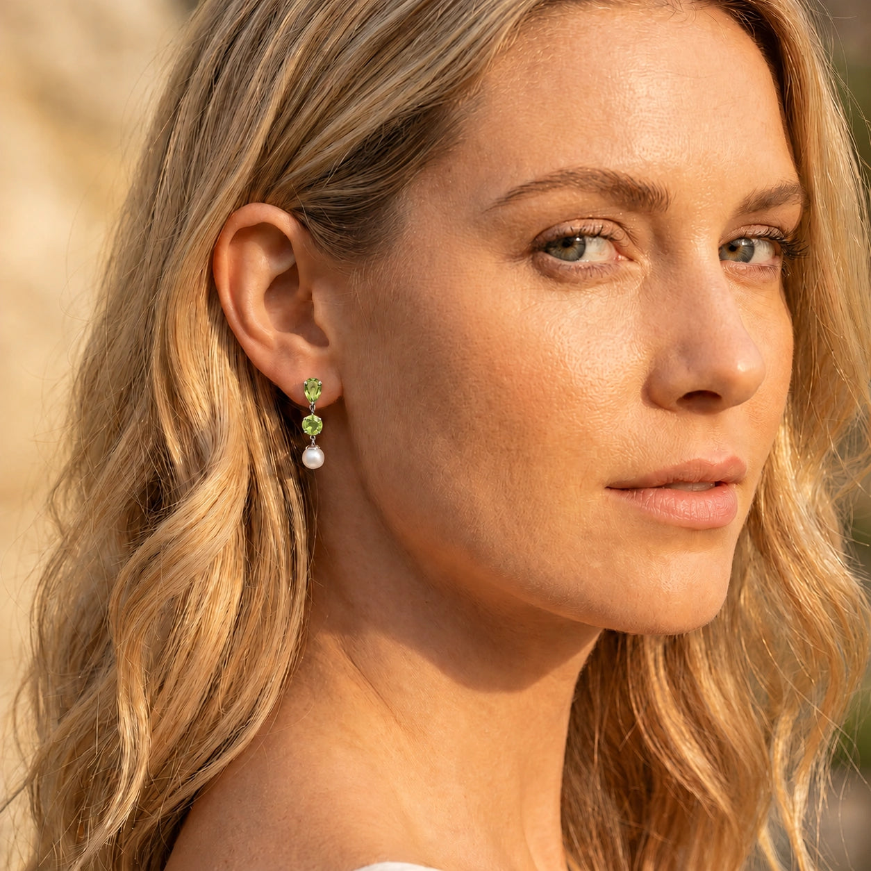 White Gold Pearl & Peridot — Mariacaterina