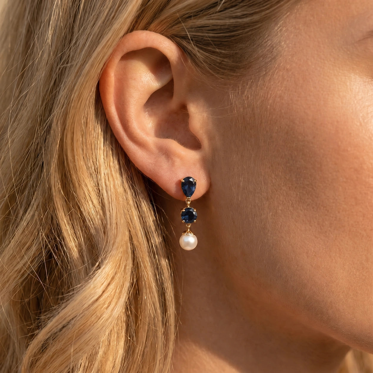 Yellow Gold Pearl & Sapphire — Mariacaterina