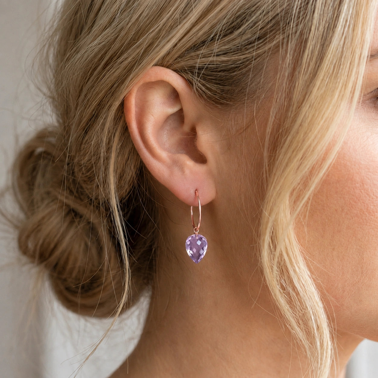 Rose Gold Pet Hoop Earrings Amethyst 10K — Malvina