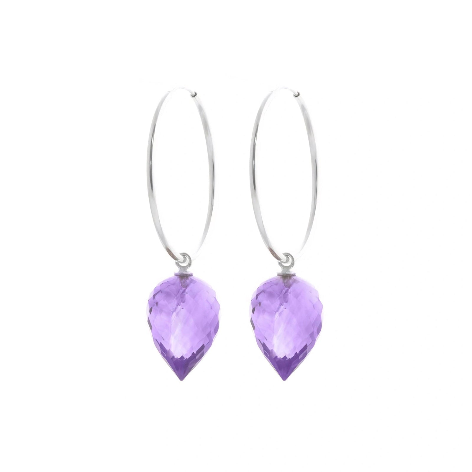 White Gold Pet Hoop Earrings Amethyst 10K — Malvina