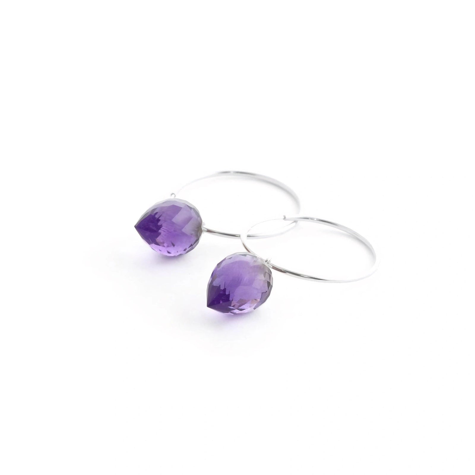 White Gold Pet Hoop Earrings Amethyst 10K — Malvina