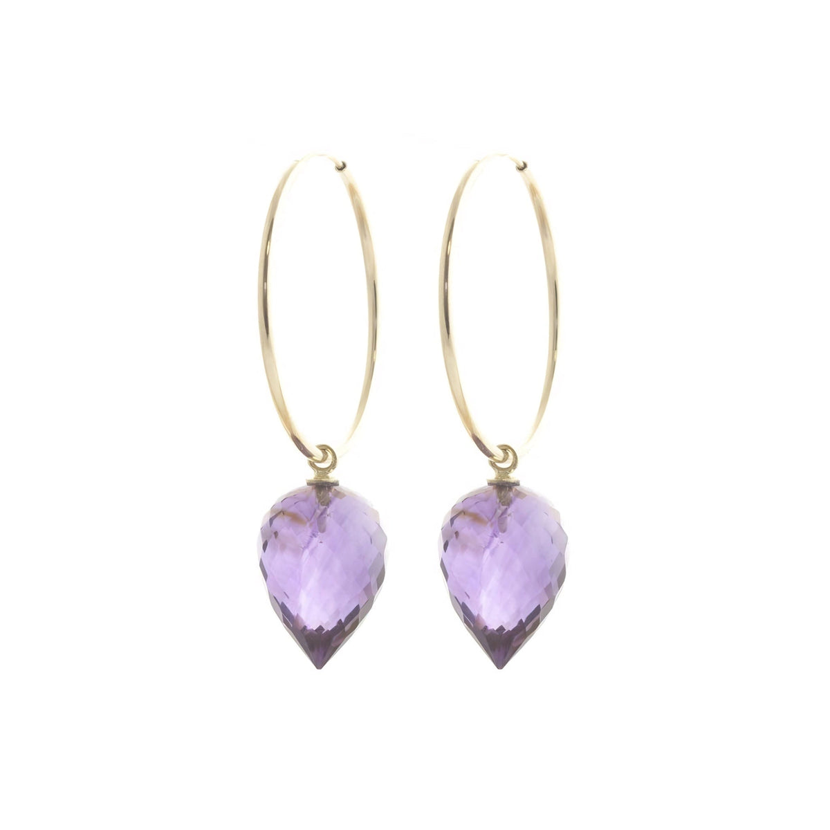 Yellow Gold Pet Hoop Earrings Amethyst 10K — Malvina