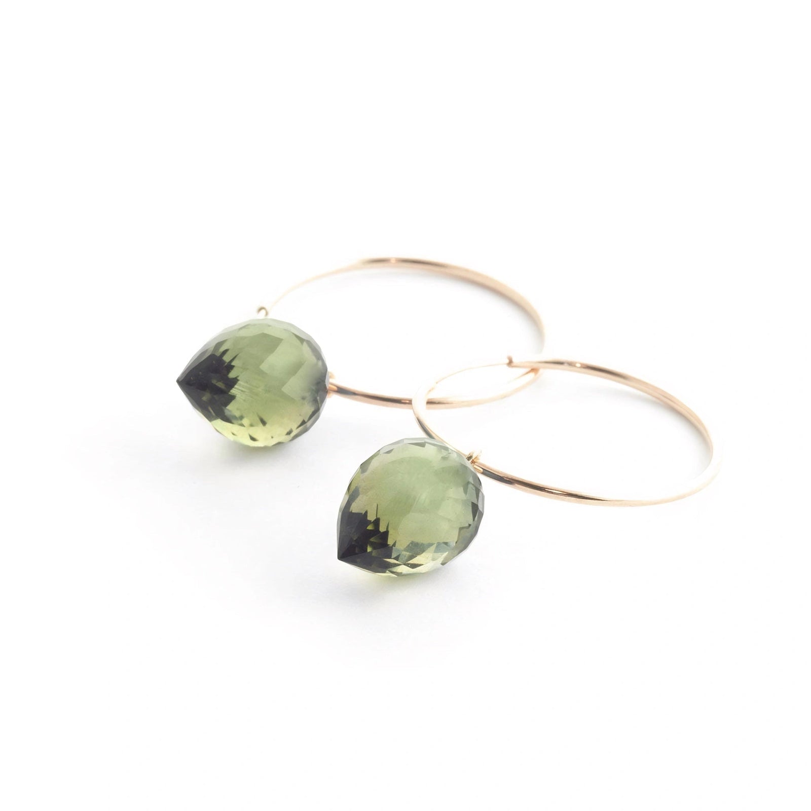 Rose Gold Pet Hoop Earrings Green Amethyst 10K — Malvina