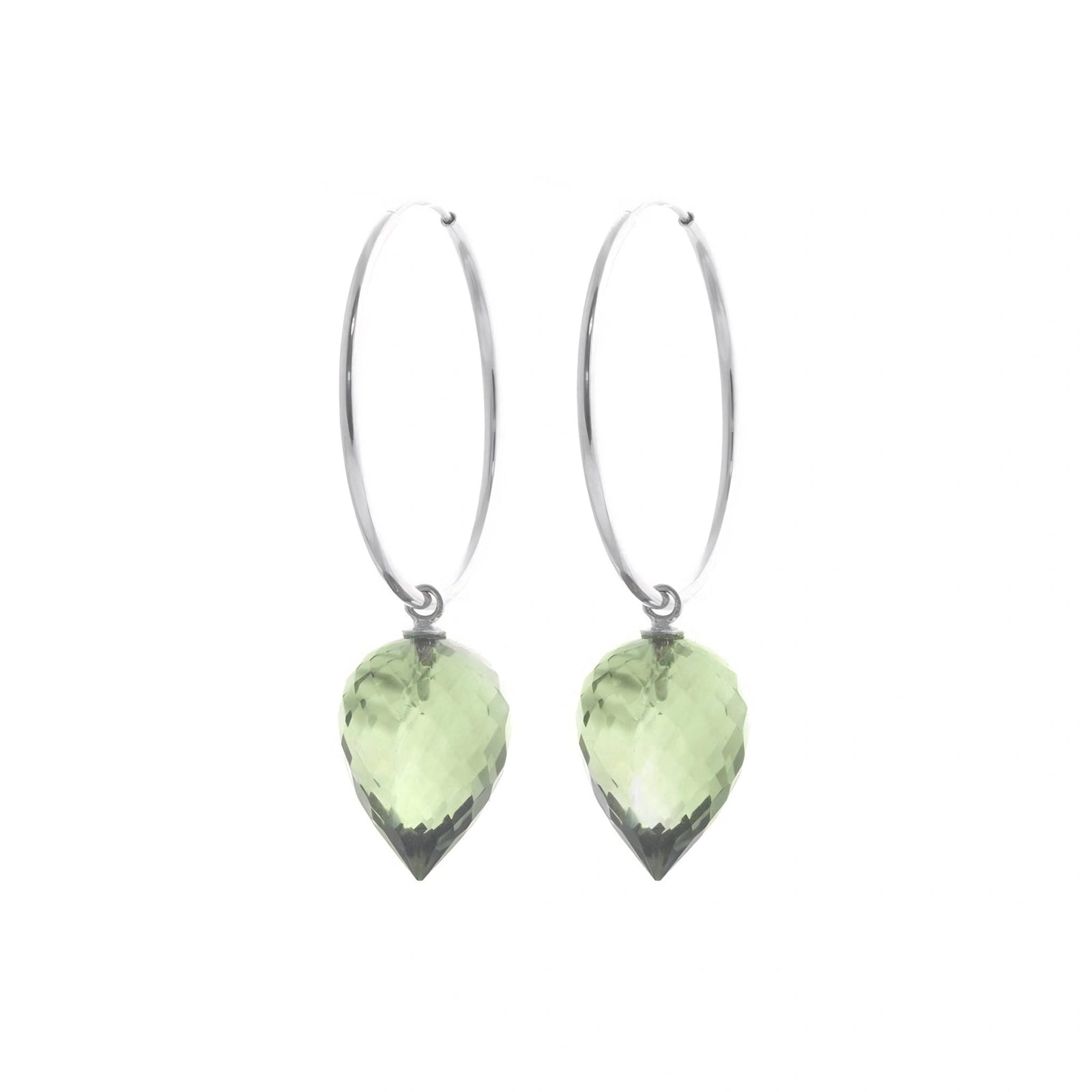 White Gold Pet Hoop Earrings Green Amethyst 10K — Malvina