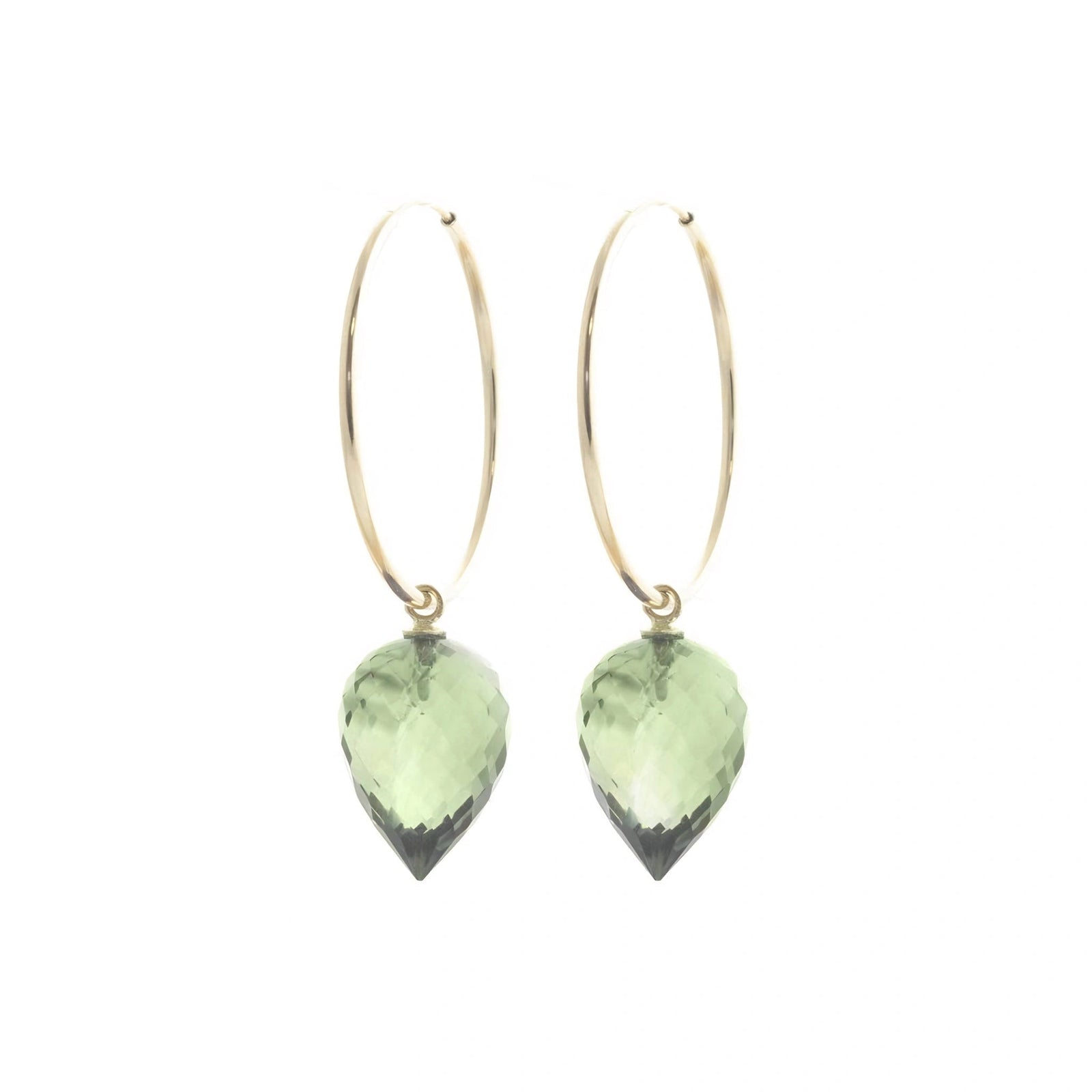 Yellow Gold Pet Hoop Earrings Green Amethyst 10K — Malvina