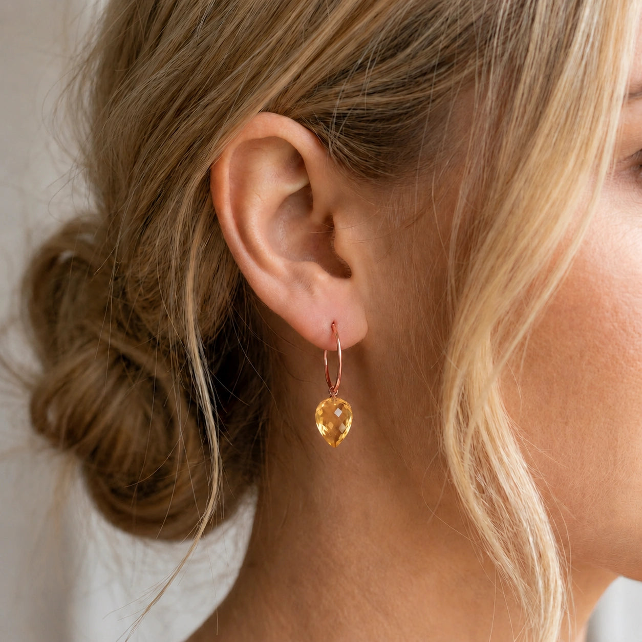 Rose Gold Pet Hoop Earrings Citrine 10K — Malvina