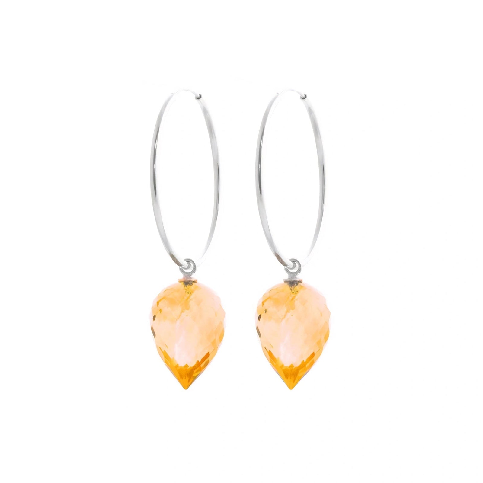 White Gold Pet Hoop Earrings Citrine 10K — Malvina