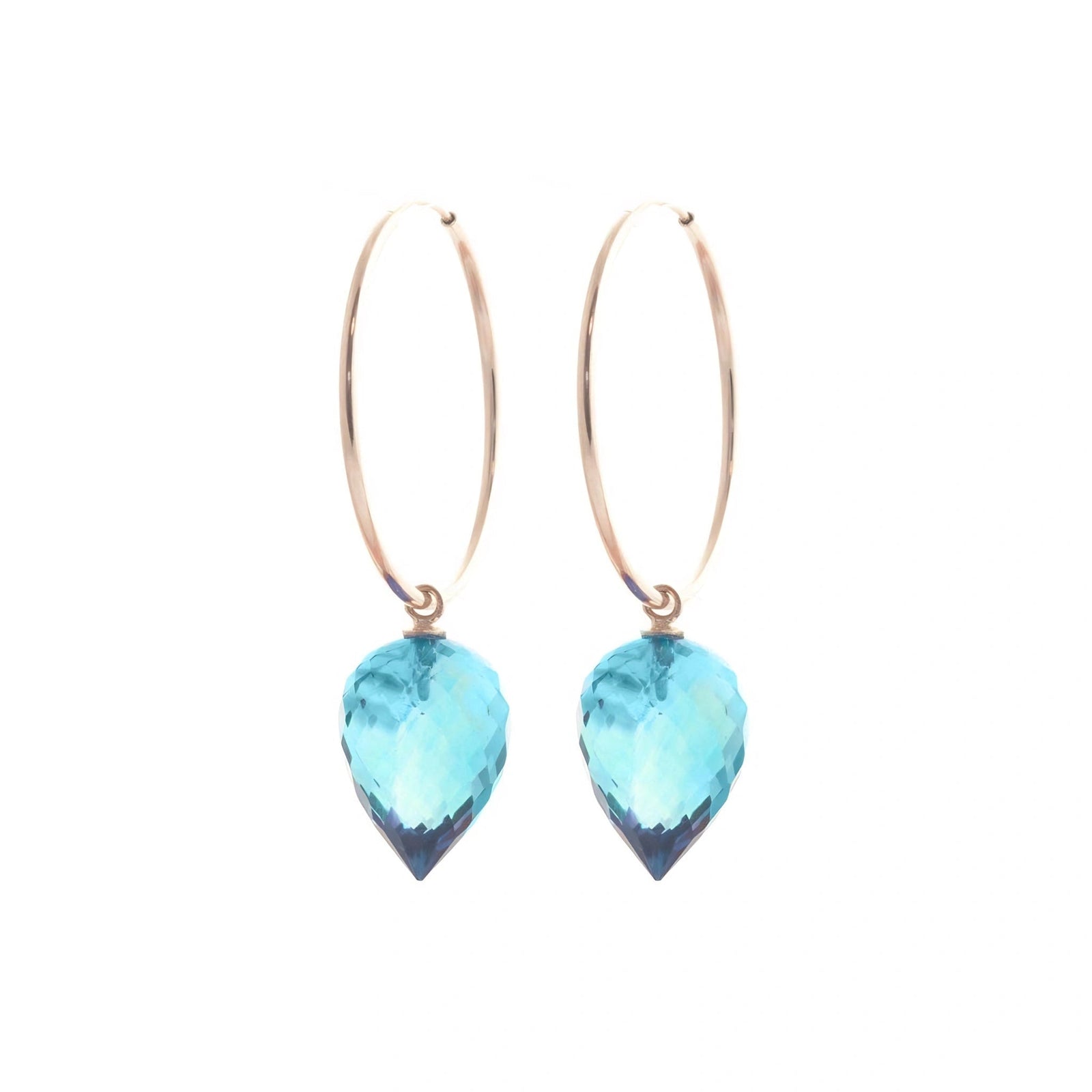 Rose Gold Pet Hoop Earrings Blue Topaz 10K — Malvina