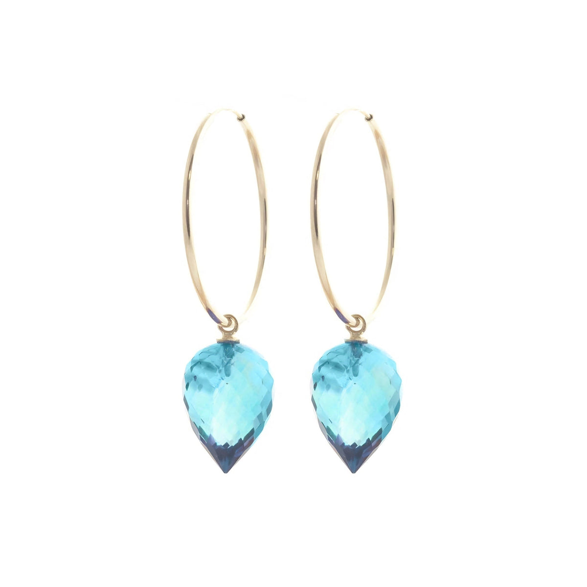 Yellow Gold Pet Hoop Earrings Blue Topaz 10K — Malvina