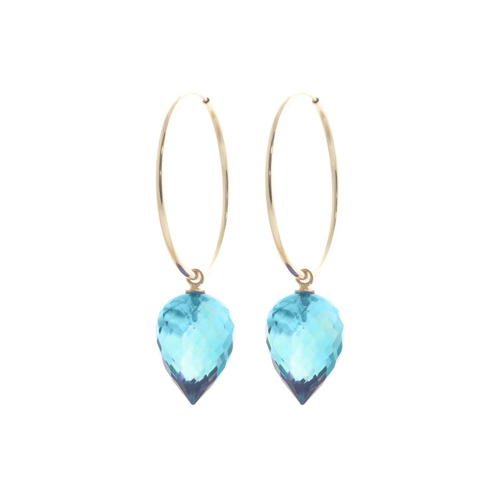 Yellow Gold Pet Hoop Earrings Blue Topaz 10K — Malvina