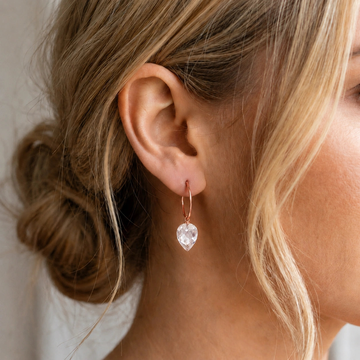 Rose Gold Pet Hoop Earrings White Topaz 10K — Malvina