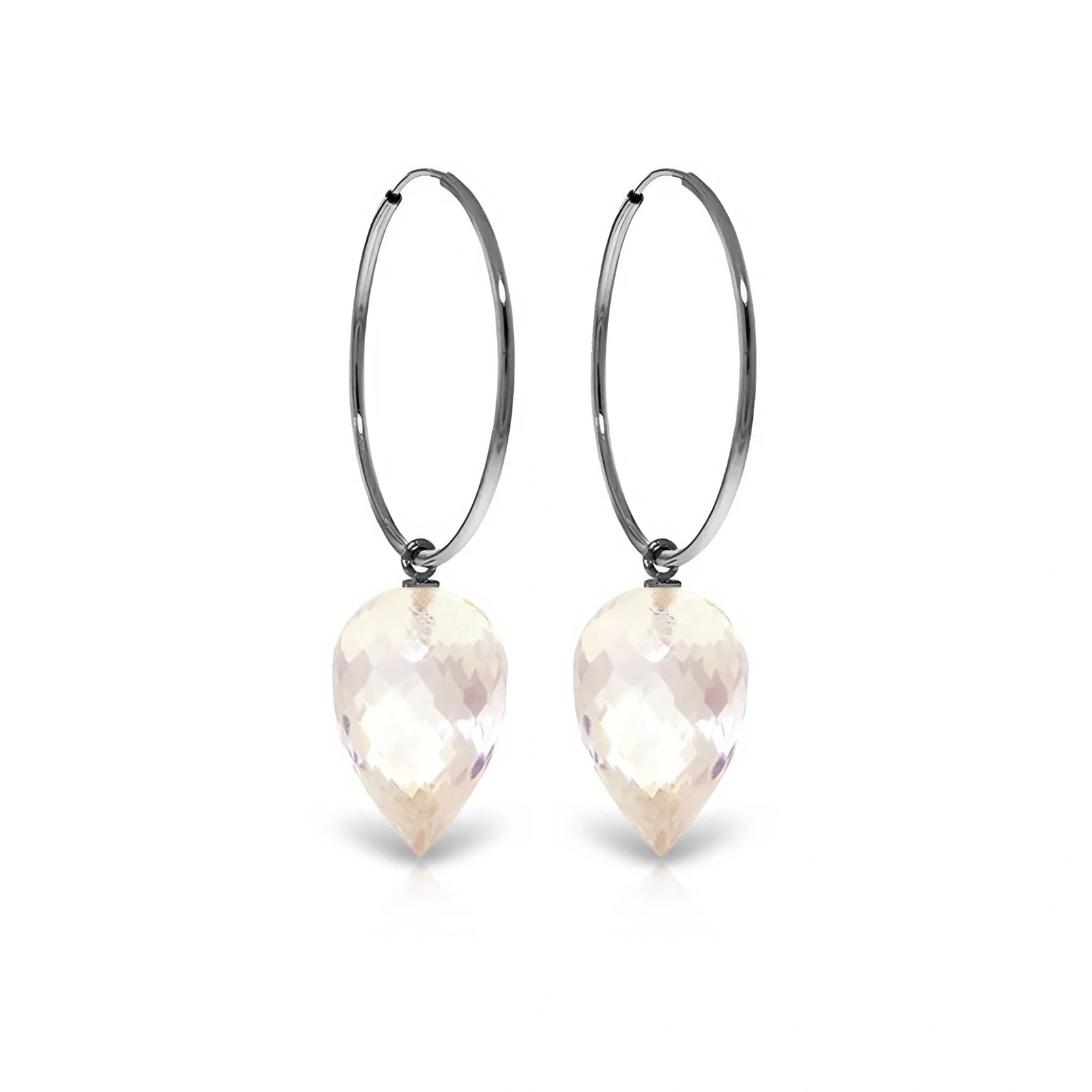 White Gold Pet Hoop Earrings White Topaz 10K — Malvina