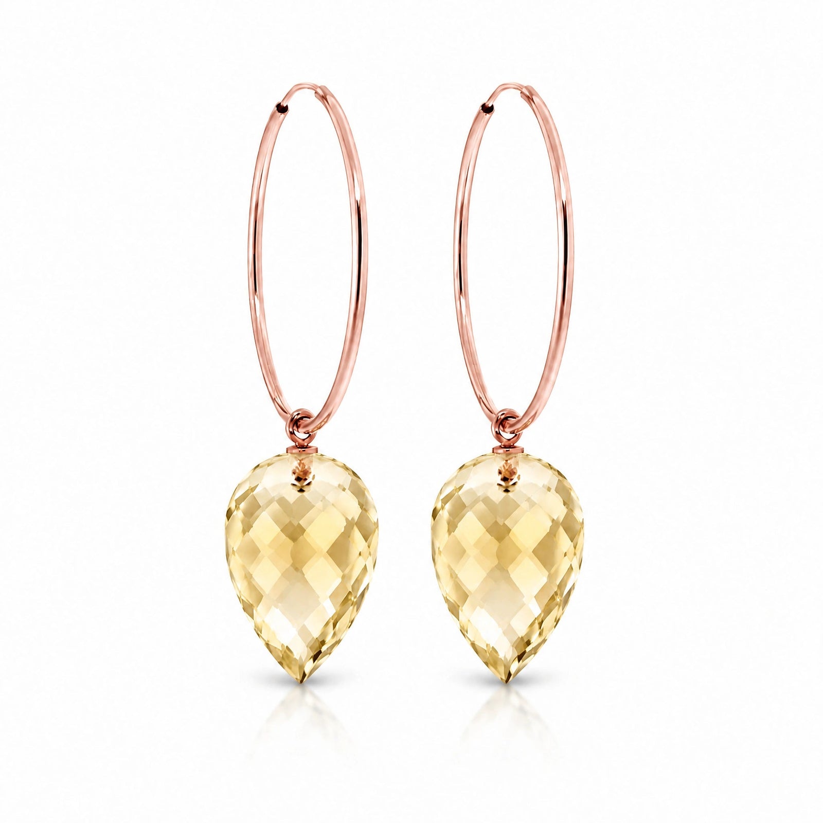 Rose Gold Pet Hoop Earrings Lemon Quartz 10K — Malvina