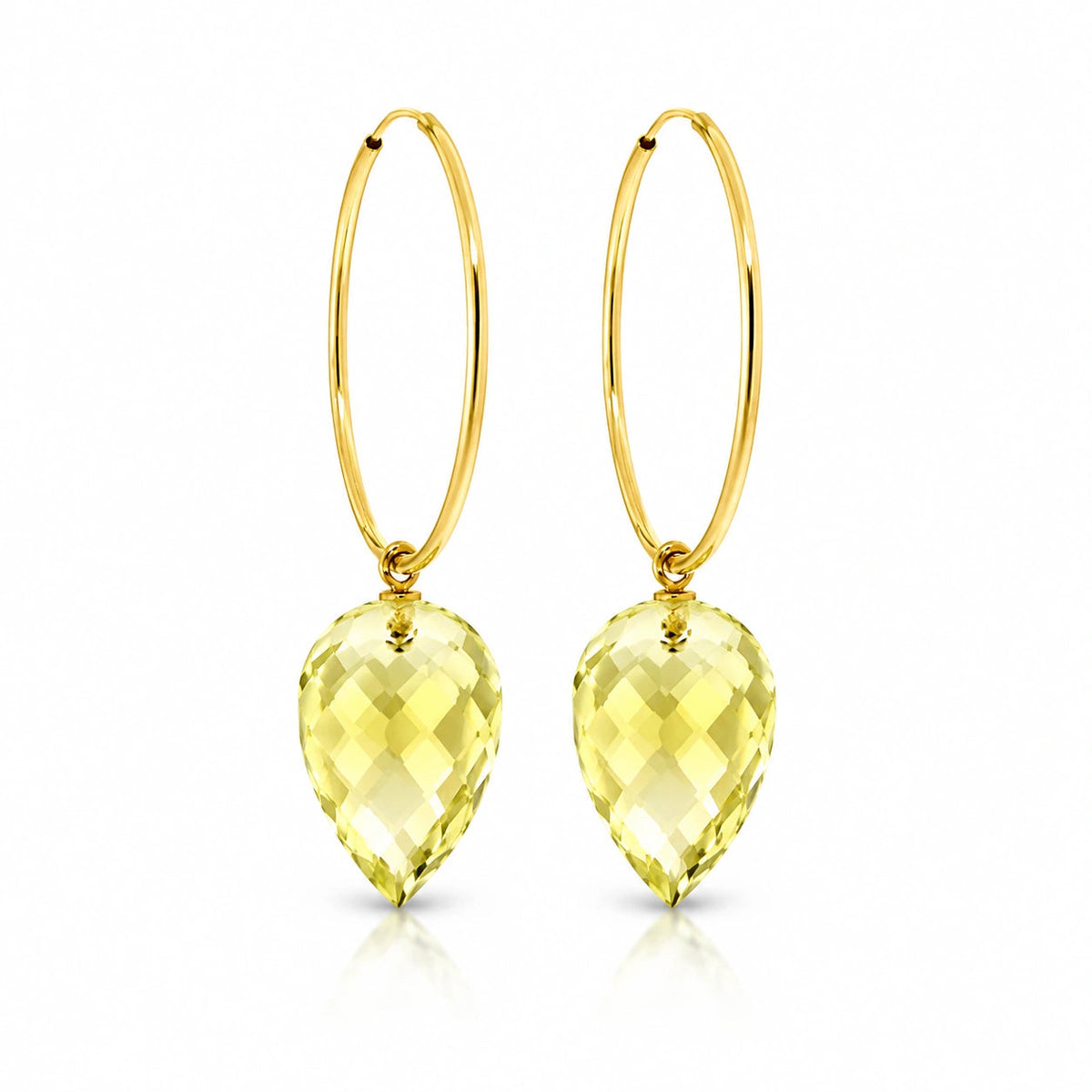 Yellow Gold Pet Hoop Earrings Lemon Quartz 10K — Malvina