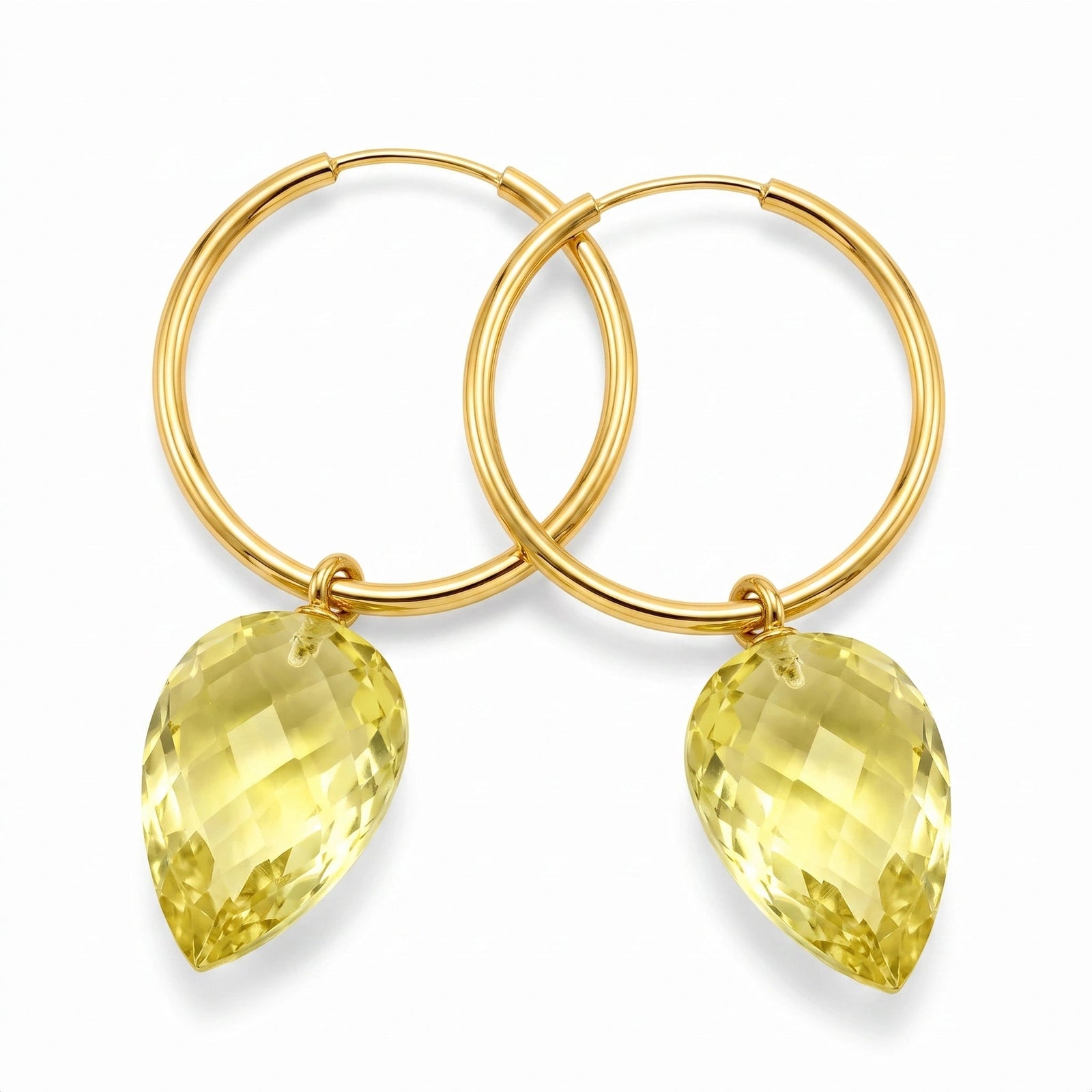 Yellow Gold Pet Hoop Earrings Lemon Quartz 10K — Malvina
