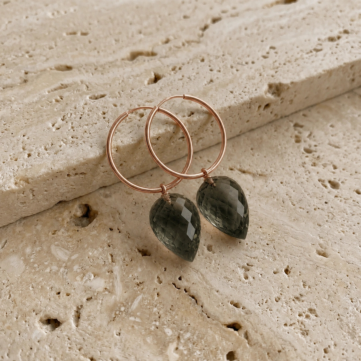 Rose Gold Pet Hoop Earrings Spinel 10K — Malvina