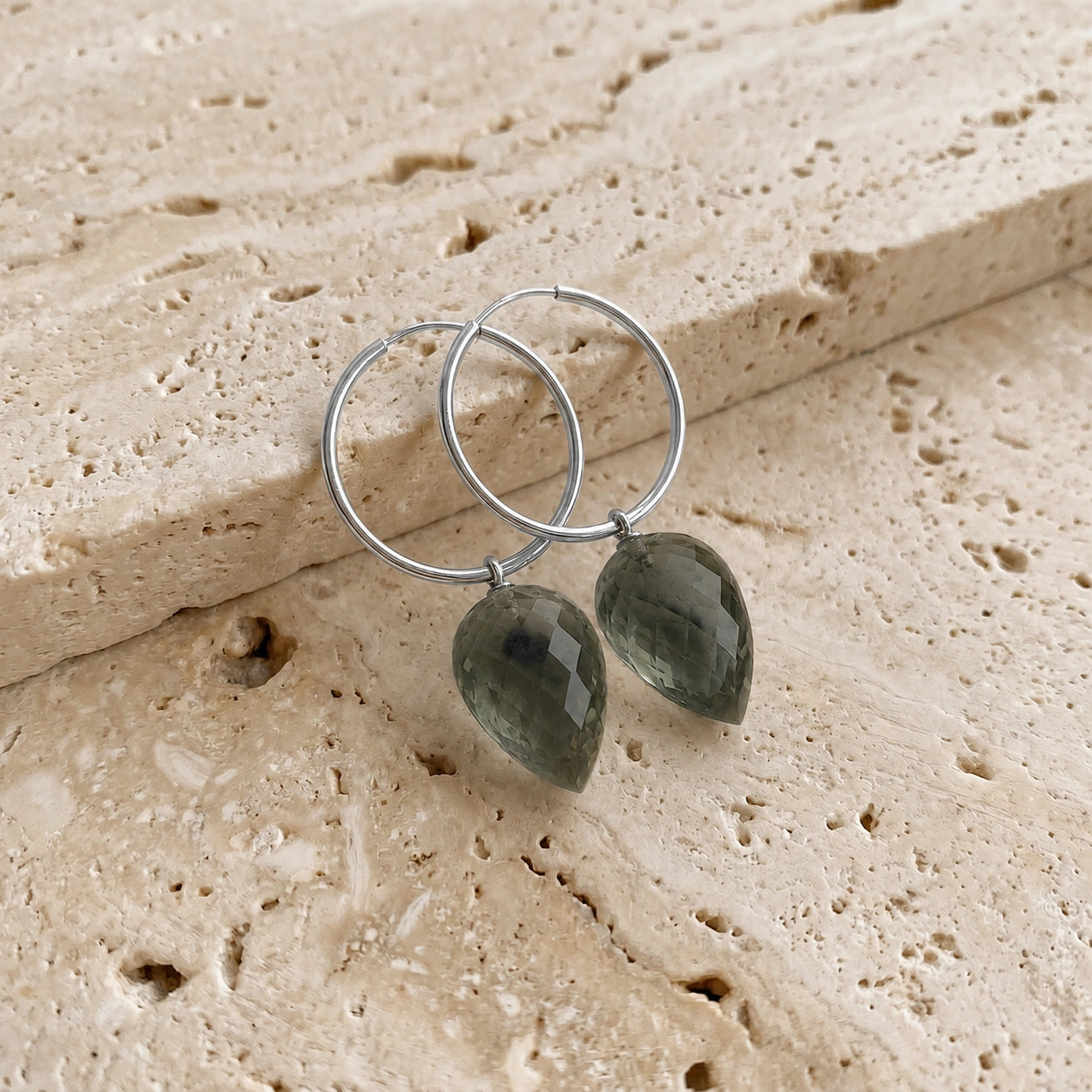 White Gold Pet Hoop Earrings Spinel 10K — Malvina