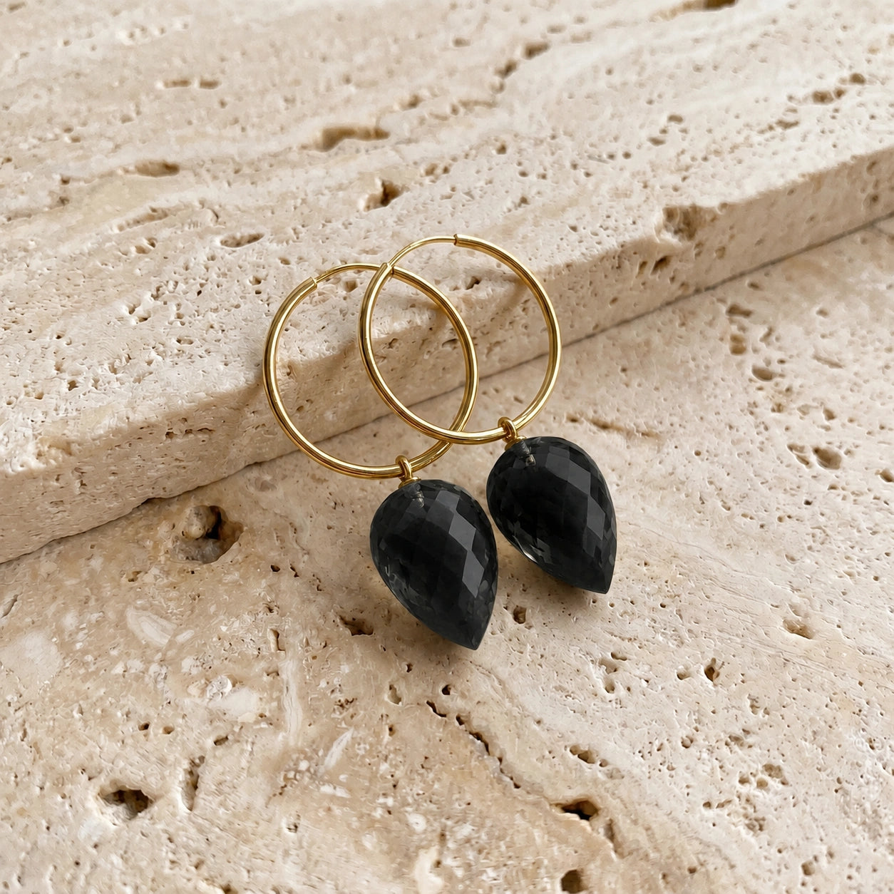 Yellow Gold Pet Hoop Earrings Spinel 10K — Malvina