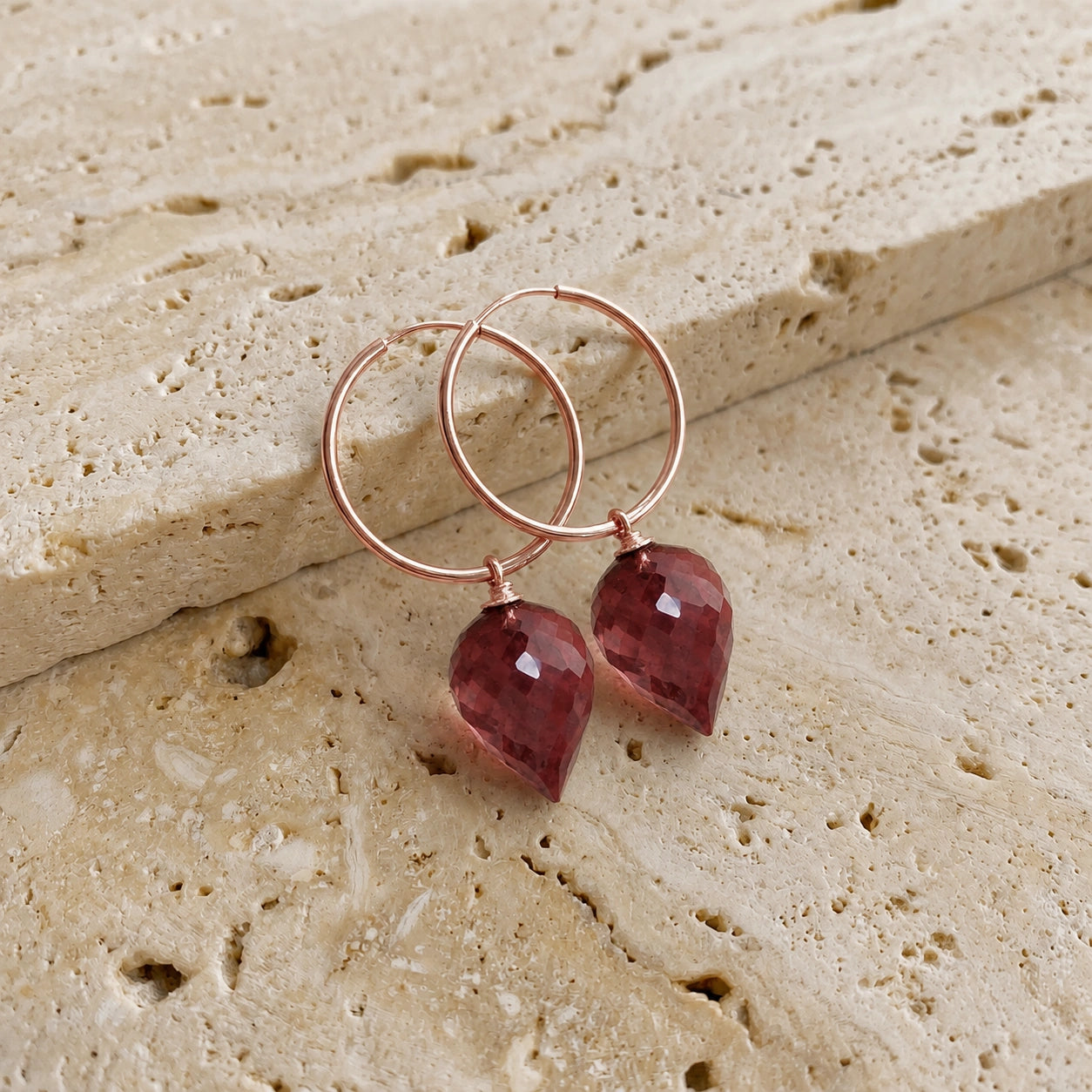 Rose Gold Pet Hoop Earrings Ruby 10K — Malvina