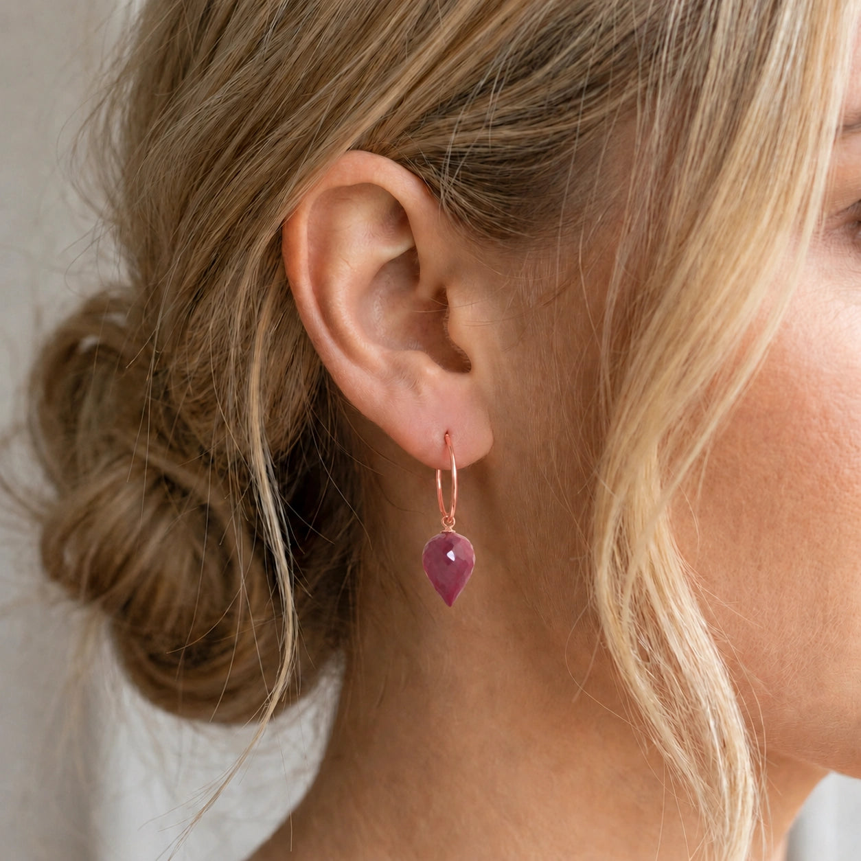 Rose Gold Pet Hoop Earrings Ruby 10K — Malvina