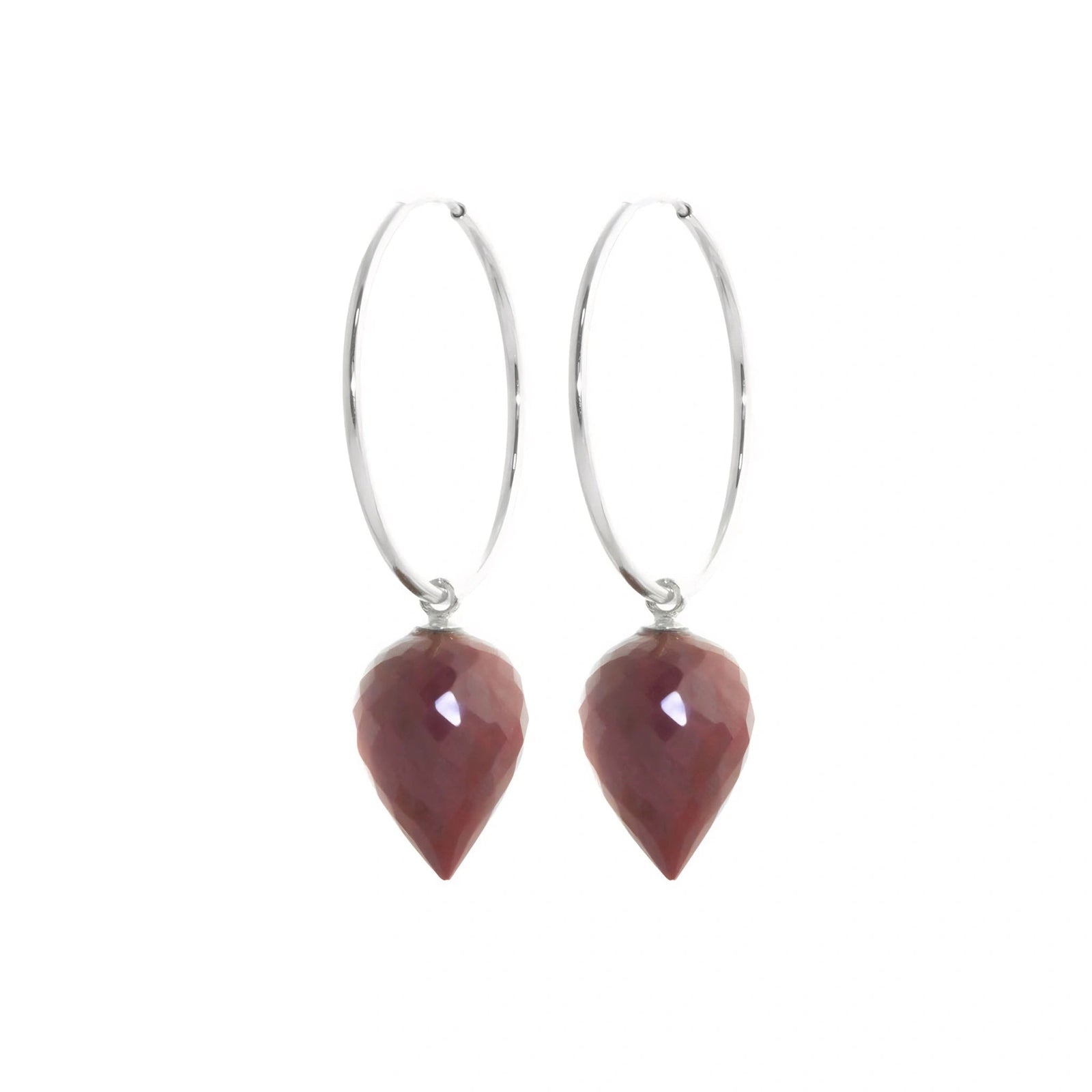 White Gold Pet Hoop Earrings Ruby 10K — Malvina