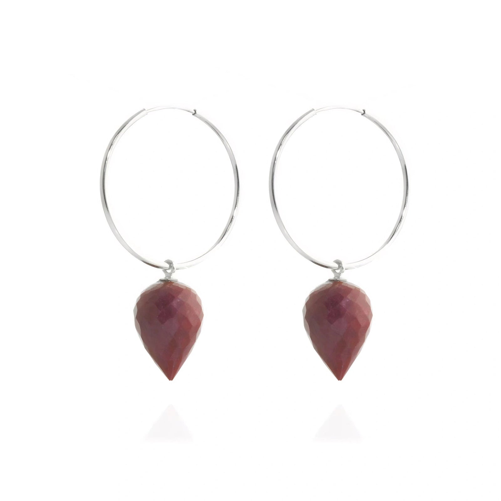White Gold Pet Hoop Earrings Ruby 10K — Malvina