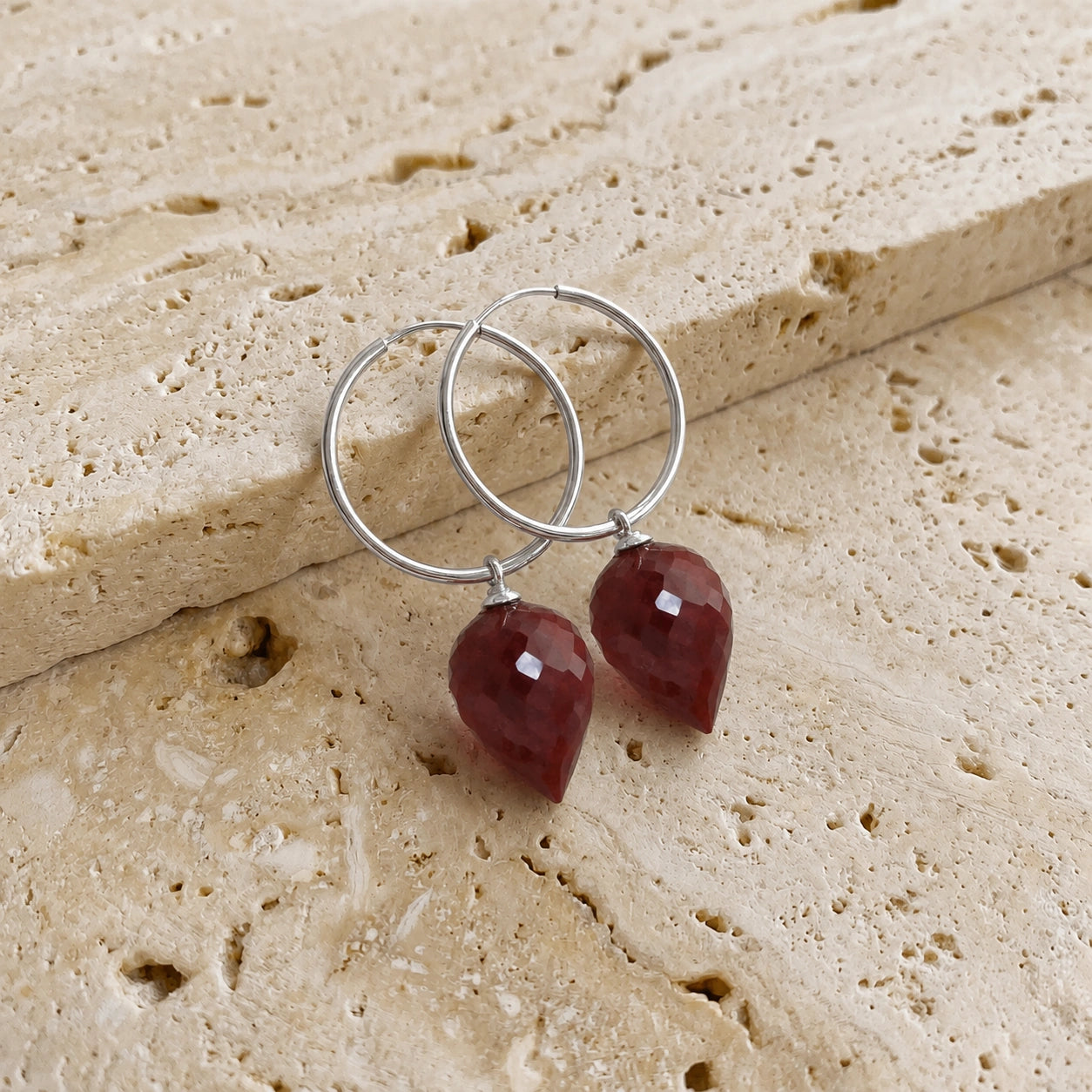 White Gold Pet Hoop Earrings Ruby 10K — Malvina