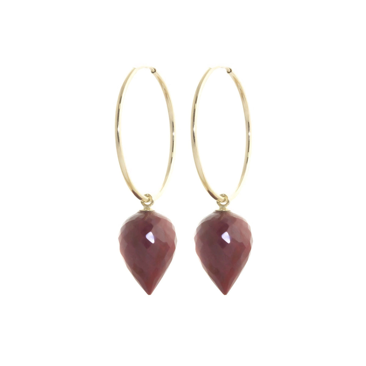 Yellow Gold Pet Hoop Earrings Ruby 10K — Malvina