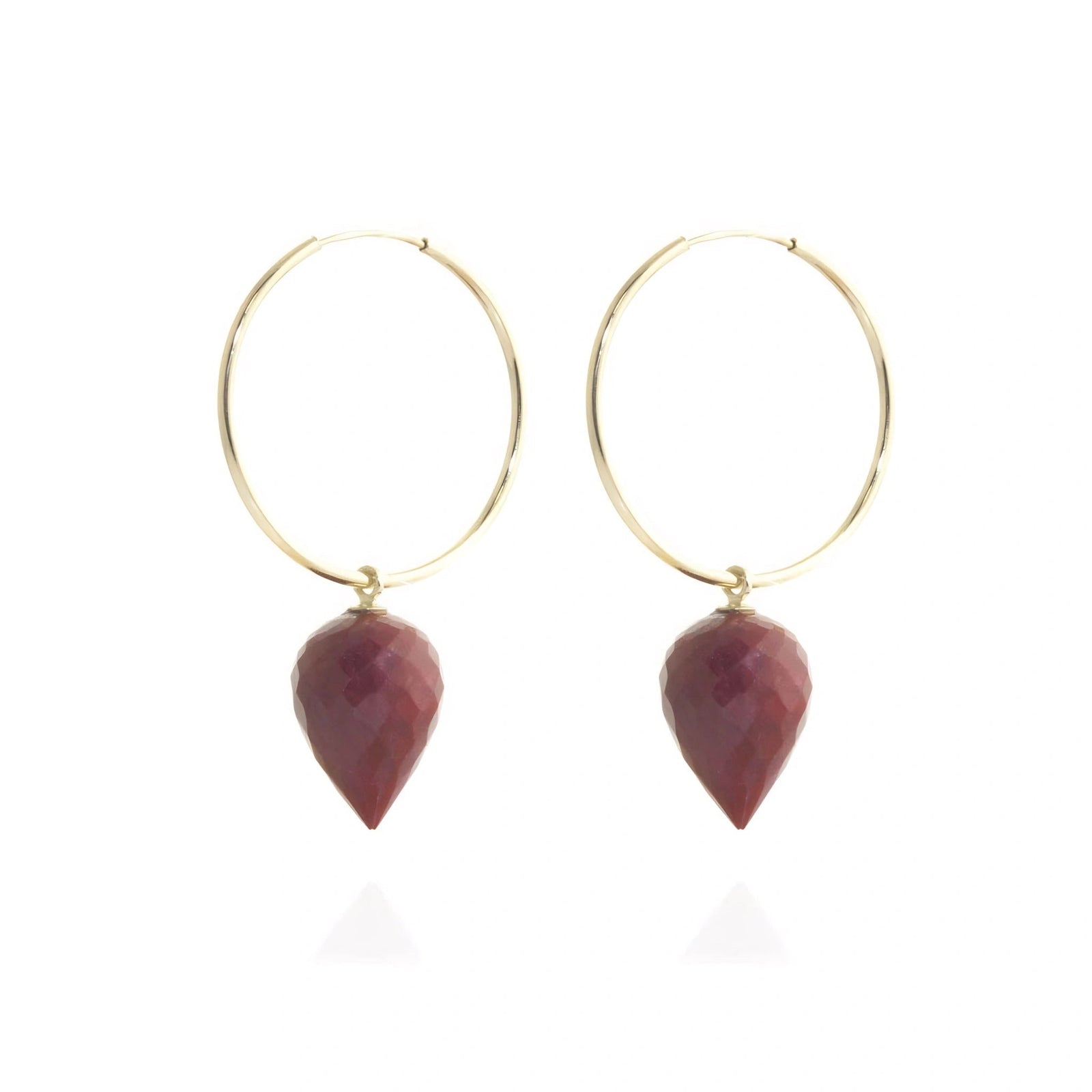 Yellow Gold Pet Hoop Earrings Ruby 10K — Malvina