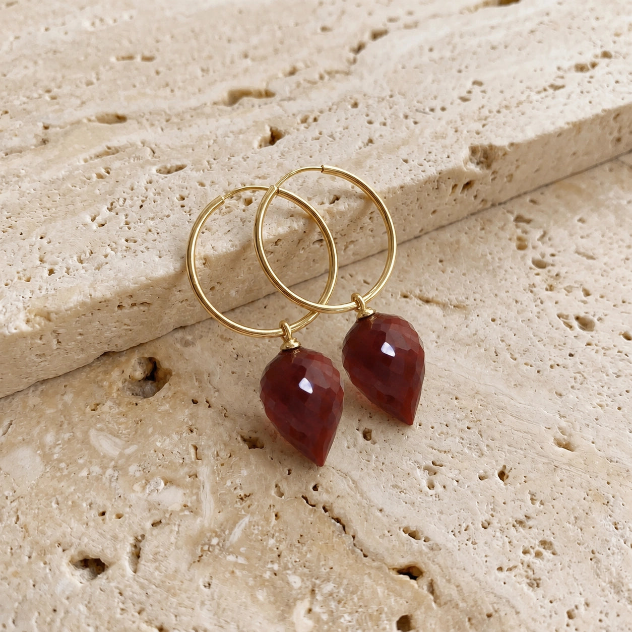 Yellow Gold Pet Hoop Earrings Ruby 10K — Malvina