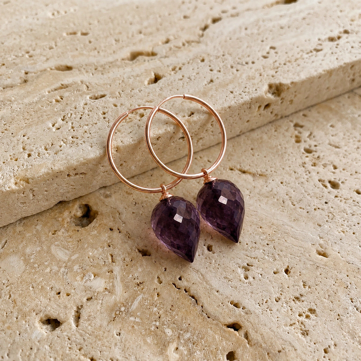 Rose Gold Pet Hoop Earrings Sapphire 10K — Malvina