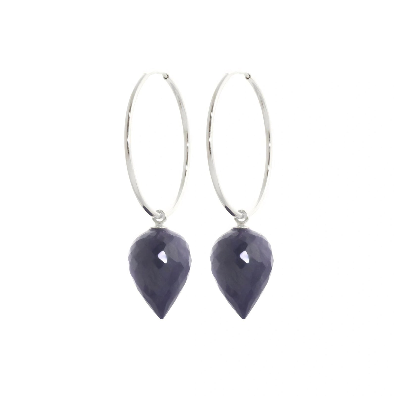 White Gold Pet Hoop Earrings Sapphire 10K — Malvina