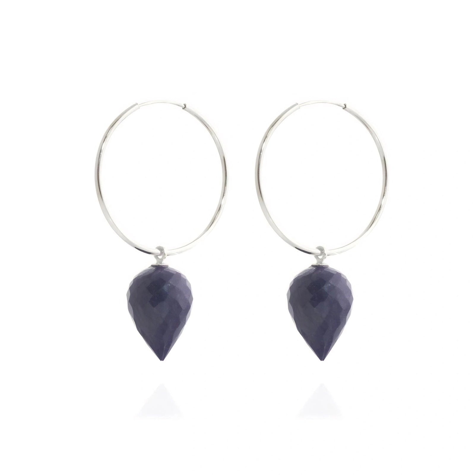 White Gold Pet Hoop Earrings Sapphire 10K — Malvina