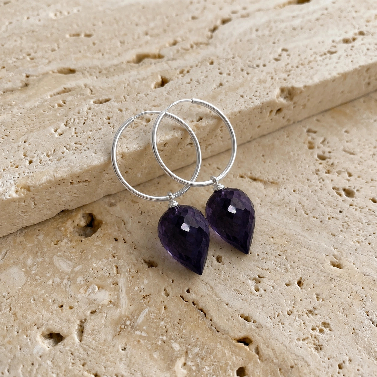 White Gold Pet Hoop Earrings Sapphire 10K — Malvina