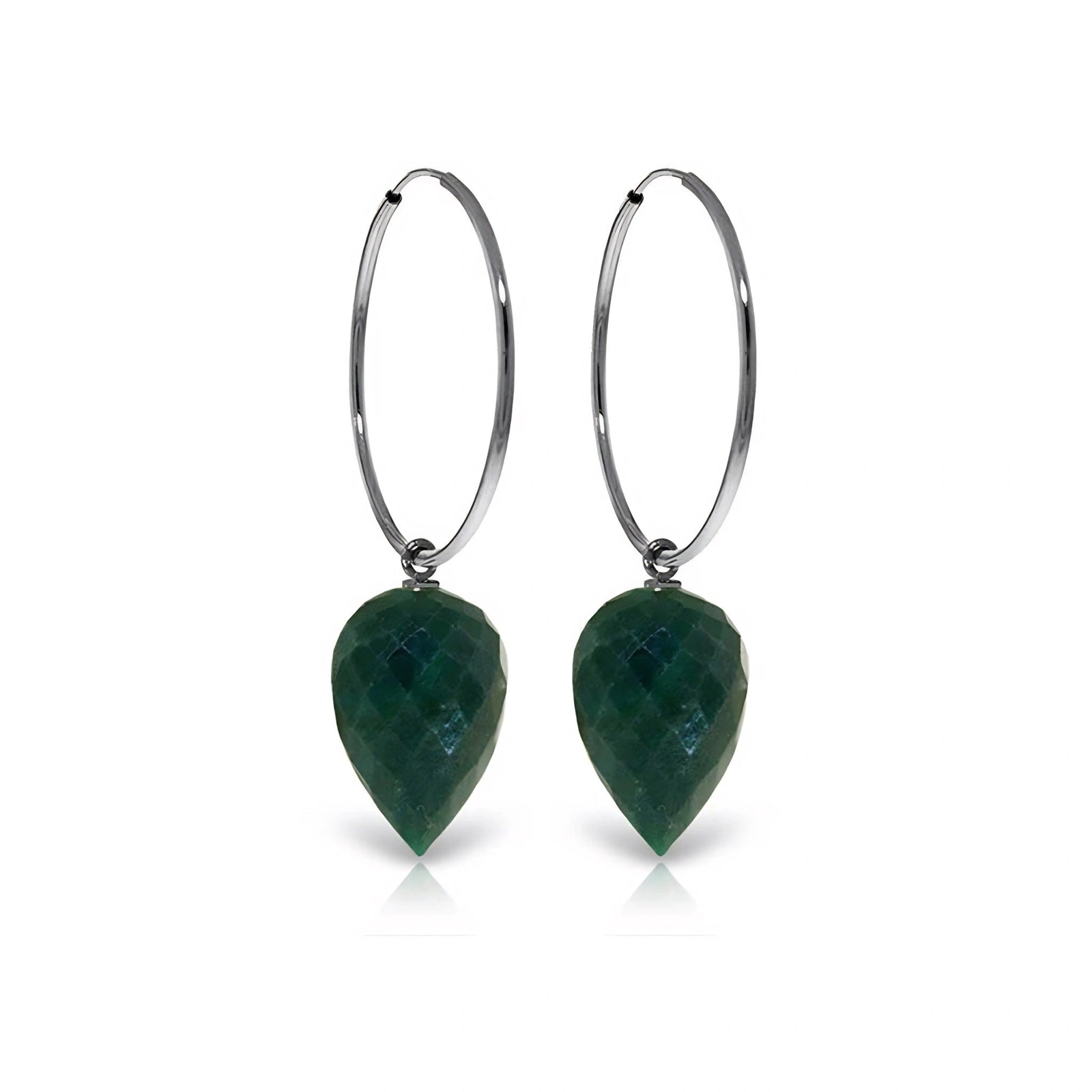 White Gold Pet Hoop Earrings Emerald 10K — Malvina