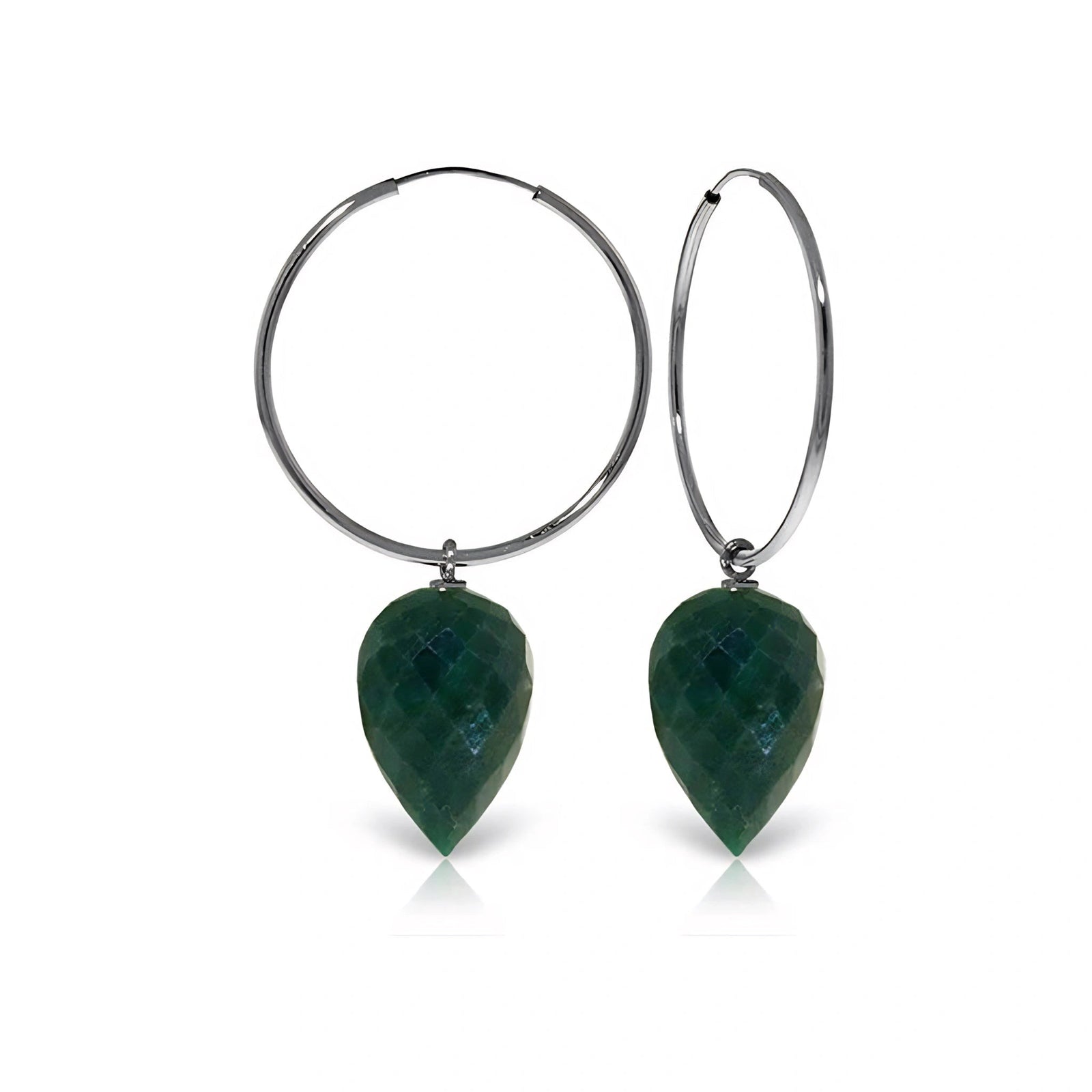 White Gold Pet Hoop Earrings Emerald 10K — Malvina