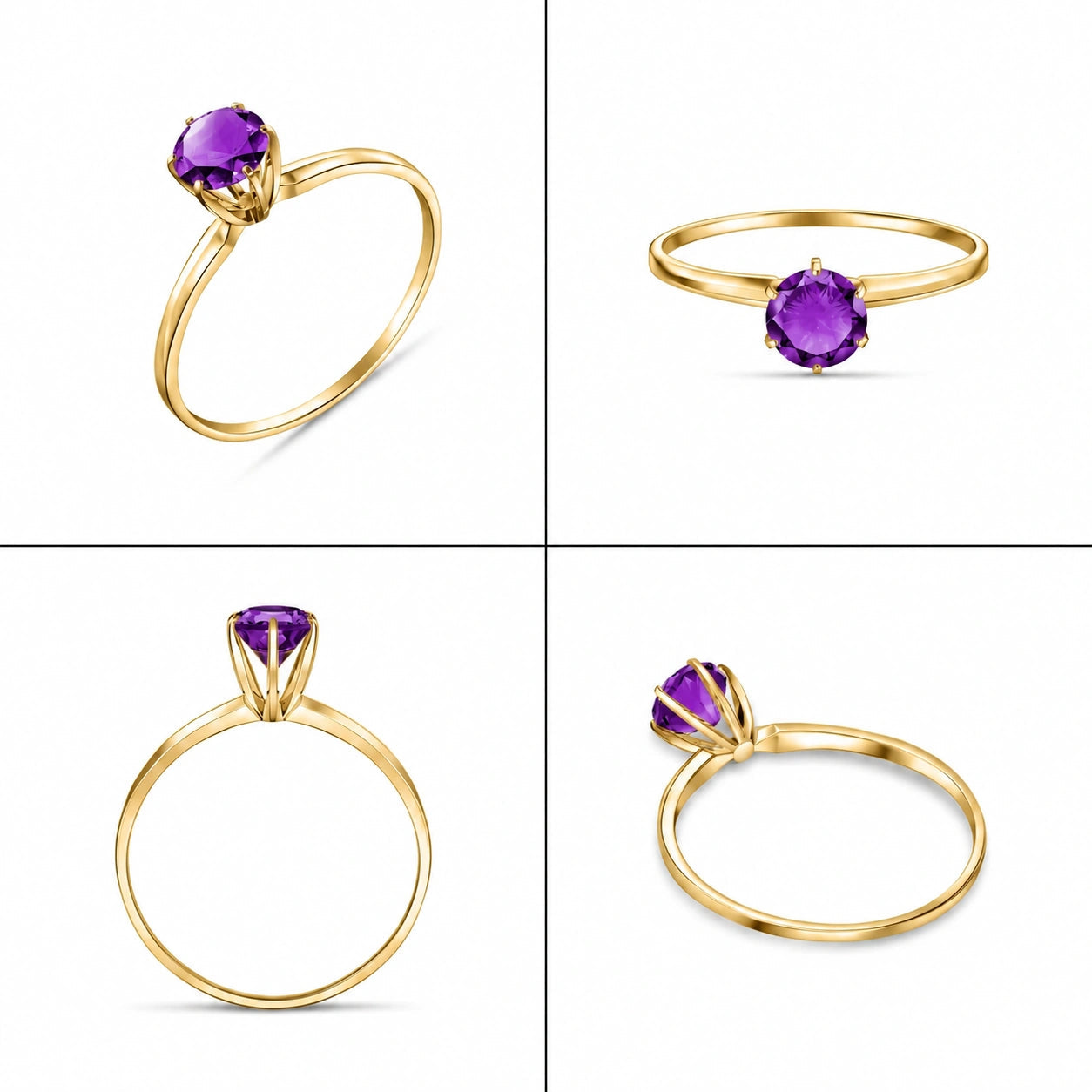 Yellow Gold Ring Amethyst 10K — Eufemia