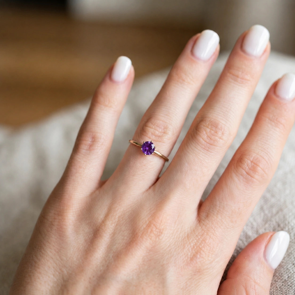 Yellow Gold Ring Amethyst 10K — Eufemia