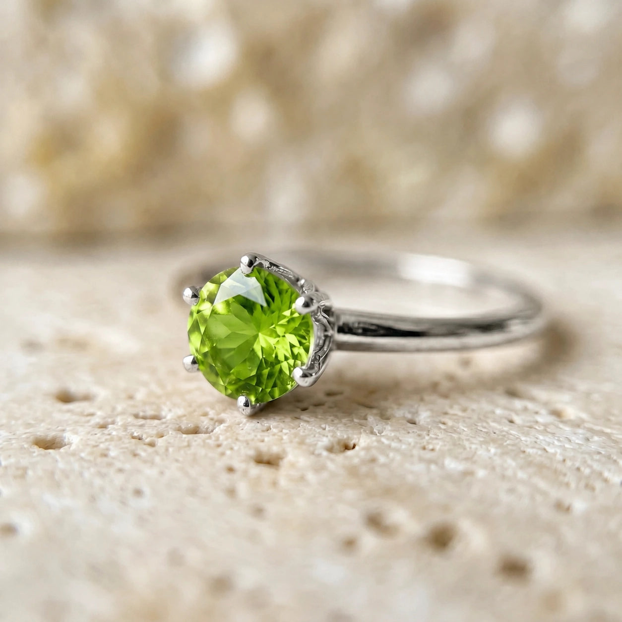 White Gold Ring Peridot 10K — Eufemia