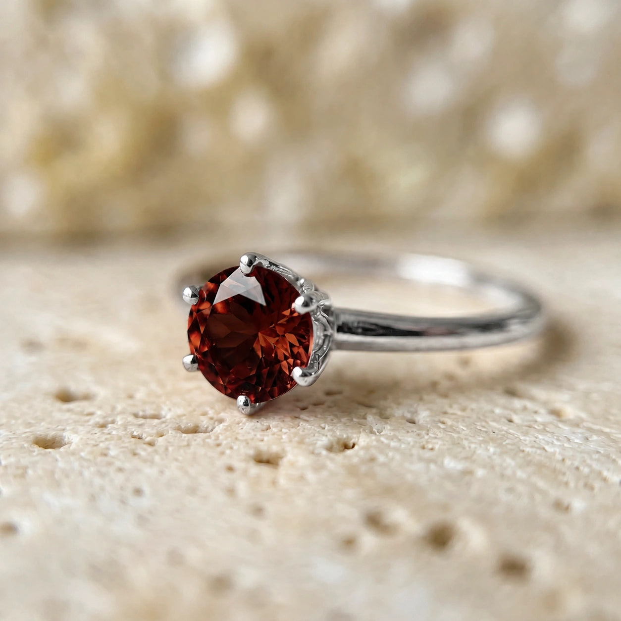 White Gold Ring Garnet 10K — Eufemia