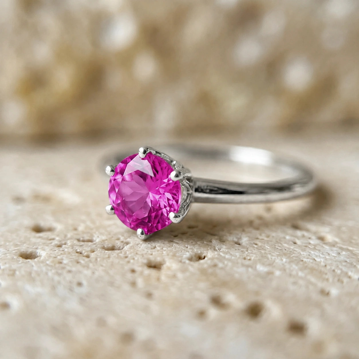 White Gold Ring Pink Topaz 10K — Eufemia