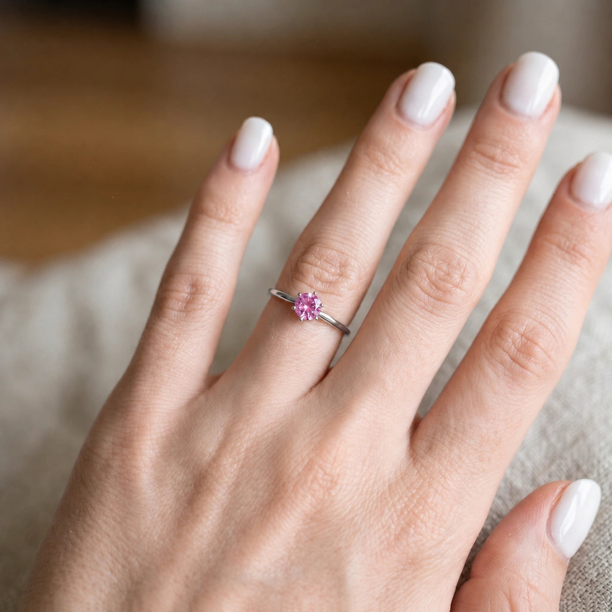 White Gold Ring Pink Topaz 10K — Eufemia